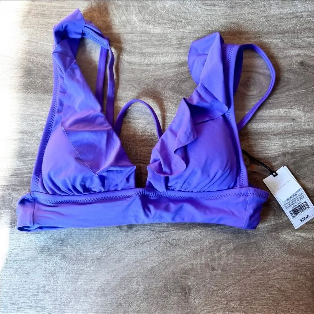 Shade & Shore Bikini Top Women’s Sm Ruffled Purple Swim Top Removable Pads NEW